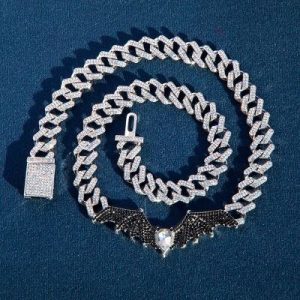 Black Bat Prong Cuban Chain in White Gold