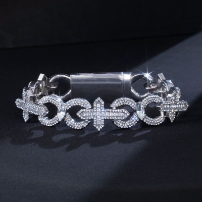 Baguette Cut Cross with Infinity Link Bracelet in White Gold