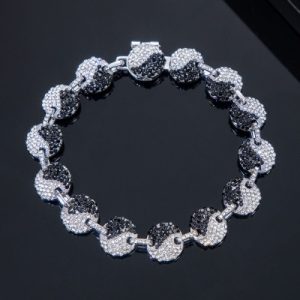 12mm 8'' Iced Yin Yang Link Bracelet in White Gold