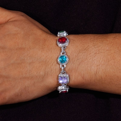 8.5mm Multi-color Diamonds Bracelet in White Gold