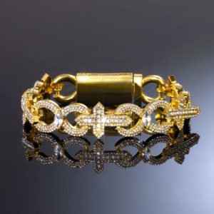 Baguette Cut Cross with Infinity Link Bracelet in Gold