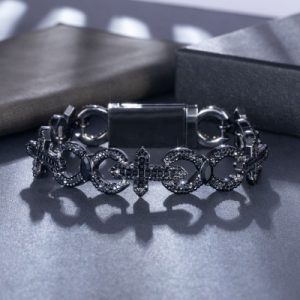 Baguette Cut Cross with Infinity Link Bracelet in Black Gold