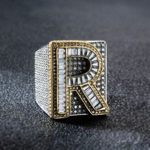 Made to Order Two-tone Moissanite Initial Letter R S925 Silver Ring