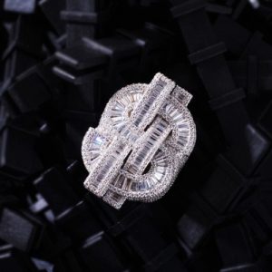 Made to Order Moissanite Dollar Sign Baguette Cut S925 Silver Men's Ring