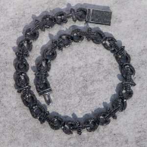 Baguette Cut Cross with Infinity Link Chain in Black Gold