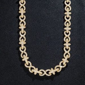 Baguette Cut Cross with Infinity Link Chain in Gold