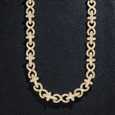 Baguette Cut Cross with Infinity Link Chain in Gold