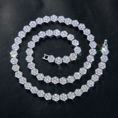 8mm Hexagon Tennis Chain in White Gold