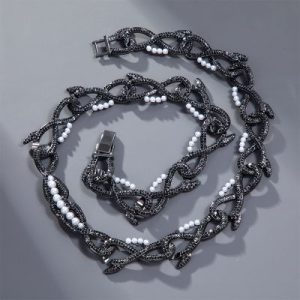 Iced 18mm 20'' Thorns with Pearl Link Chain in Black Gold