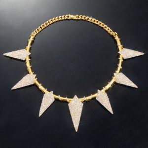 Pave Spiked Fight Tooth and Claw Collar Necklace in Gold