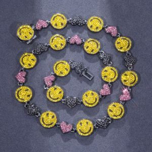 20'' Smile Face & Heart Link Chain in Black Gold