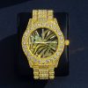 Luxury Iced Multi-color Sea Shell Dial Mens Watch in Gold