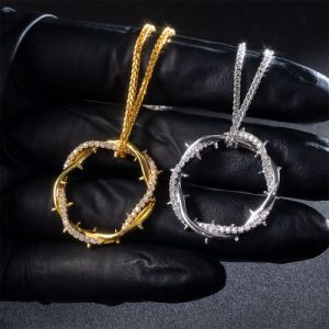 S925 Sterling Silver Moissanite Crown of Throns Pendant with Franco Chain