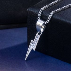 Micro Pave Lightning Pendant with Round Box Chain