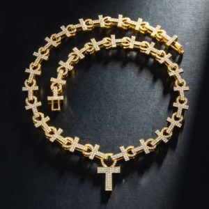 16mm Micro Pave Ankh Link Chain in Gold