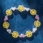 Smile Face & Heart Link Bracelet in White Gold