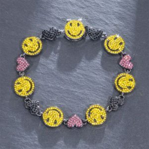 Smile Face & Heart Link Bracelet in Black Gold