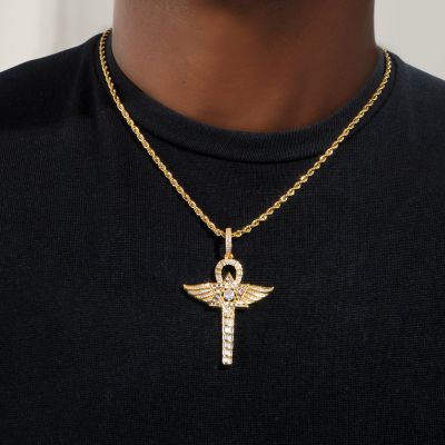 Iced Wings of Angle Ankh Pendant with Star of David