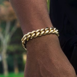 8mm/10mm/12mm/14mm 8'' Stainless Steel Micro-paved Spring Buckle Cuban Bracelet In Gold