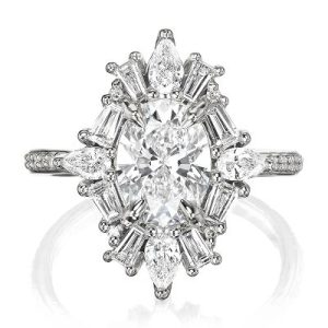 3.17CT Oval & Round Cut VVS Moissanite S925 Silver Engagement Ring