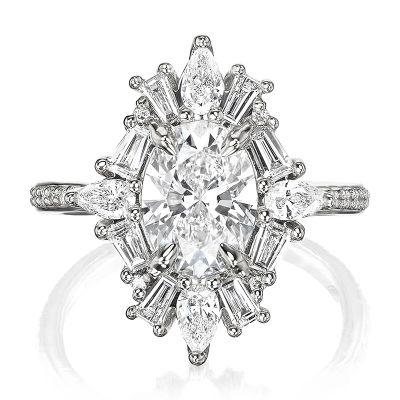 3.17CT Oval & Round Cut VVS Moissanite S925 Silver Engagement Ring