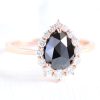 3.15CT Pear Cut Black Stone Halo Diamond S925 Silver Engagement Ring