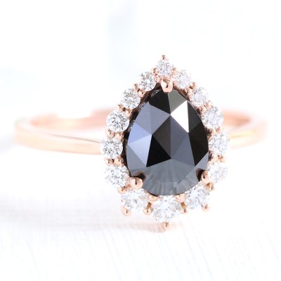 3.15CT Pear Cut Black Stone Halo Diamond S925 Silver Engagement Ring