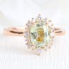 1.86CT Cushion & Round Cut Light Green Sapphire VVS Moissanite S925 Silver Engagement Ring