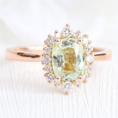 1.86CT Cushion & Round Cut Light Green Sapphire VVS Moissanite S925 Silver Engagement Ring