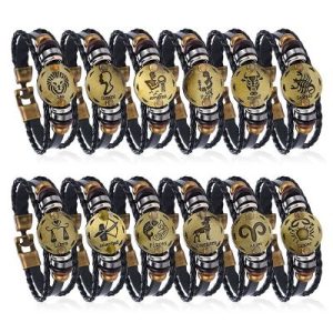 Men's 12 Constellations Vintage Cowhide Braid Bracelet