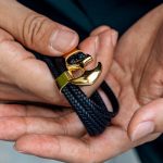 Black Braided Leather Gold Anchor Bracelet