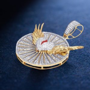 3D Broken Heart with Flying Wings Paved Medallion Pendant