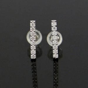 Iced Simple Straight Bar Stud Earrings in White Gold