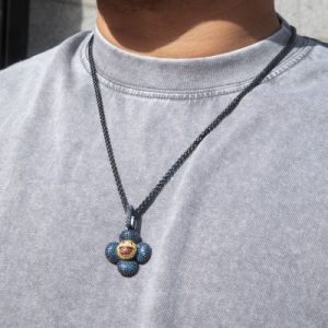 Micro Pave Smiley Sunflower Rotate Pendant in White Gold