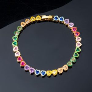 4mm Rainbow Heart-shaped Tennis Bracelet in Gold