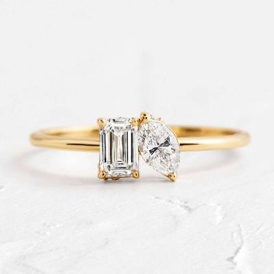 0.5CT Emerald & Marquise Cut VVS Moissanite S925 Silver Engagement Ring