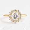 1.36CT Sunflower Round Cut VVS Moissanite S925 Silver Engagement Ring