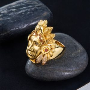 Native American Indian Chief Head Ring in Gold