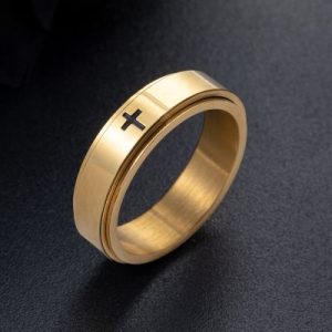 Spinner Relieving Stress Stainless Steel Cross Band in Gold