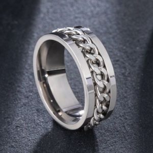 Rotating Titanium Steel Cuban Chain Fidget Ring