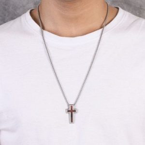 Wood Inlay Cross Pendant