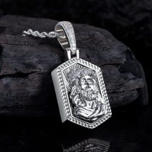 Iced Jesus Head Dog Tag Pendant