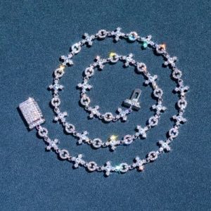 Micro Pave Cross Link Chain in White Gold