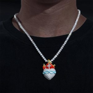 Iced Glowing Flame Heart Pendant