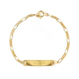 Engraved Bar Bracelet With Figaro Chain