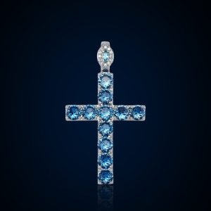 Iced Oval Clasp Blue Cross Pendant