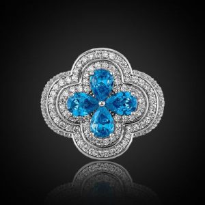 Iced Blue Stone Flower Ring