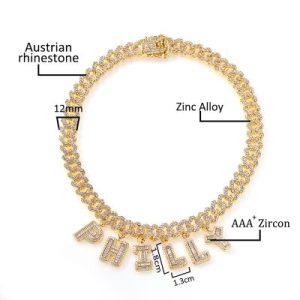 Baguette Cut Custom Name 12mm 8" Cuban Bracelet in Gold