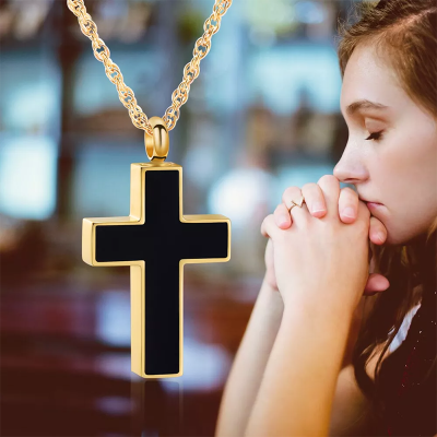 Black Cross Memorial Urn Pendant