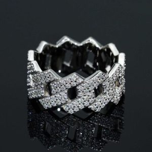 Moissanite 12mm Iced Prong Cuban Ring in S925 Silver